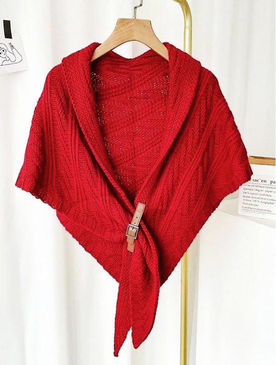 Knitted Cape w/ Buckle Detailing